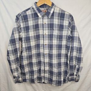 Men's Wrangler Jeans Co Size M Blue Plaid Long Sleeve Cotton Button Up Shirt